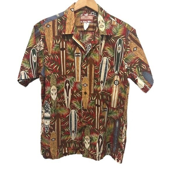 RJC short sleeve cotton button down Hawaiian shirt size Large - Picture 1 of 6